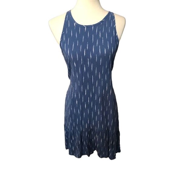 a.n.a blue and white sleeveless saylor hi low midi dress with ruffled hem - Picture 1 of 11